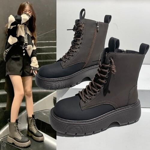 Retro Womens Cross Straps Hot Sale Short New Style Shoes Women British Thick-soled Boots Women Round Toe Botas Spring Ladies