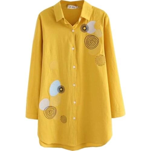 Oversize Casual Blouses 2019 Autumn Fashion Loose Long Sleeve Cotton Linen Embroidery Shirts Women S83-068