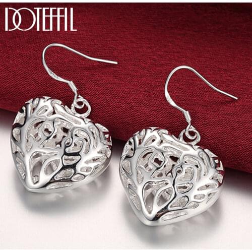 DOTEFFIL 925 Sterling Silver Heart Ball Drop Earrings For Woman Wedding Engagement Party Fashion Charm Jewelry