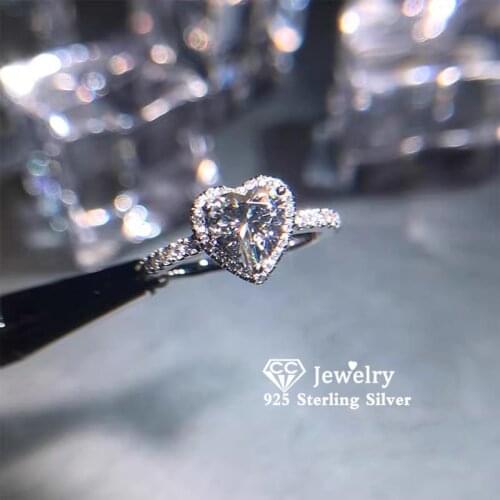 CC S925 Womens Ring Engagement Rings Silver Heart Cubic Zirconia Bridal Vintage Fine Jewelry Temperament Accessories CC829