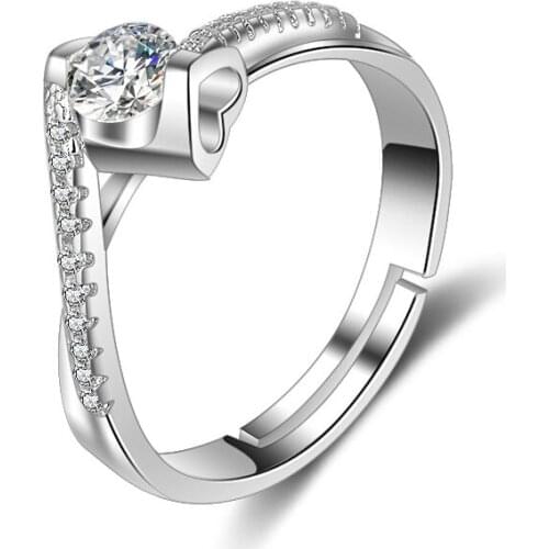 Wholesale Jewelry New Fashion Design Shiny Zircon 925 Sterling Silver Adjustable Size Rings for Women Christmas Gift