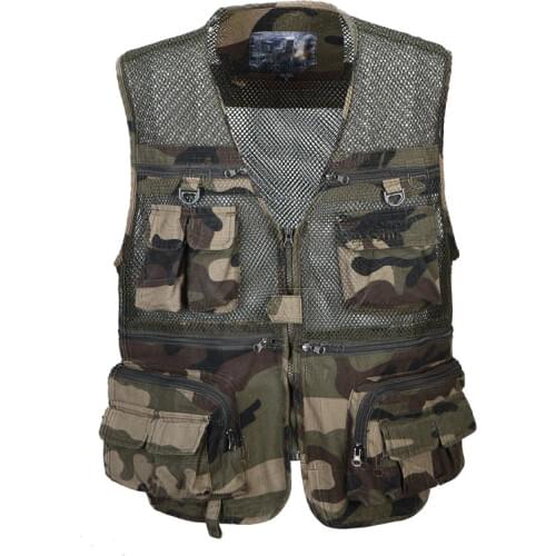 Large Size Mens Camouflage Fishing Vest Male Outdoor Travel Hunting Hiking Camping Mesh Cloth Breathable Multi-pocket Waistcoat