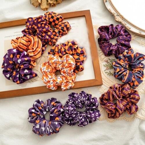 10pcs/Set Fashion Halloween Velvet Hair Scrunchie Ring Elastic Hair Bands Printed Headbands Rope Ponytail Hair Accessories
