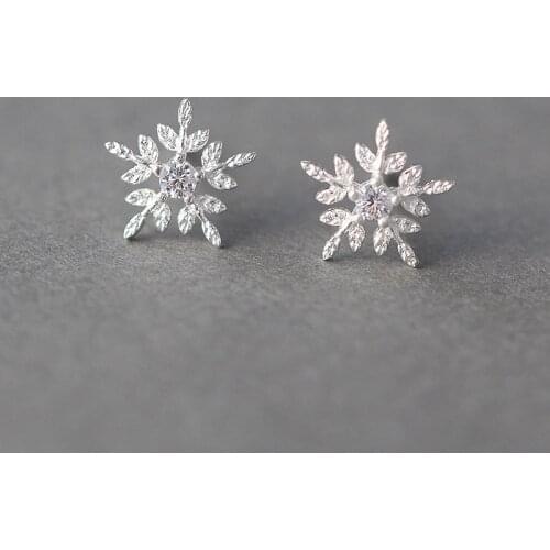 100% 925 Sterling Silver Snow Stud Earrings for Women Girls Fashion sterling-silver-jewelry brincos brinco