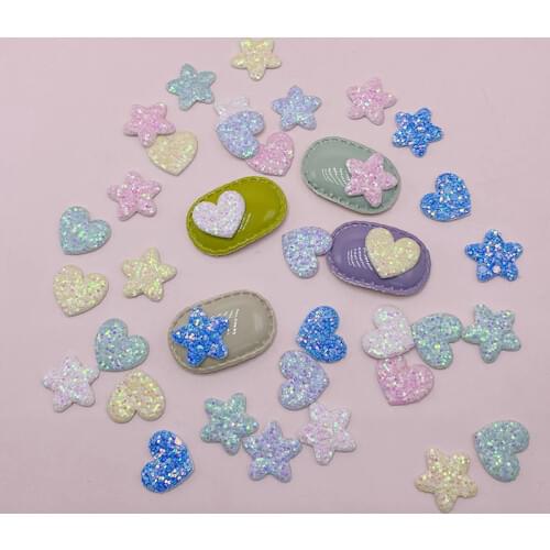 100pcs Glitter Color Star/heart 2cm Mini Appliques DIY Craft Supplies Kids Hair Accessories Garment Phone Shell Decor Materials
