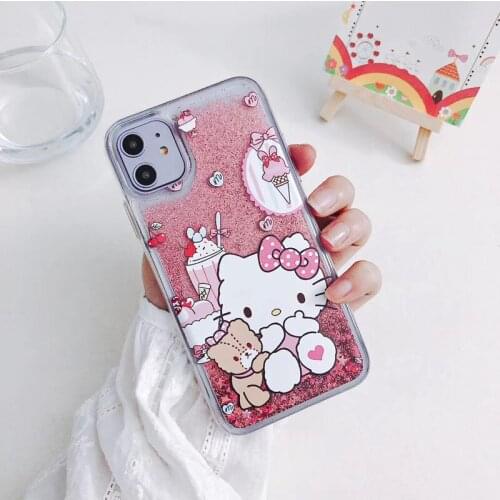 Japan Bears Panda Glitters Quicksand Phone Case For iPhone11 12Pro Max XR 78Plus 6s SE2 Xsmax Cover Soft Body Shell Protection