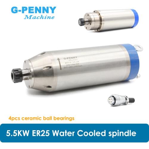 5.5 KW ER25 CNC Spindle motor Water Cooling for woodworking cnc Spindle water 380v / 220v AC 4pcs bearings High Speed