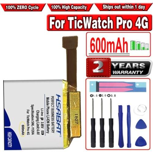 HSABAT 600mAh Battery for TicWatch Pro 4G Watch Smartwatch Li-Po Polymer Rechargeable Accumulator Replacement