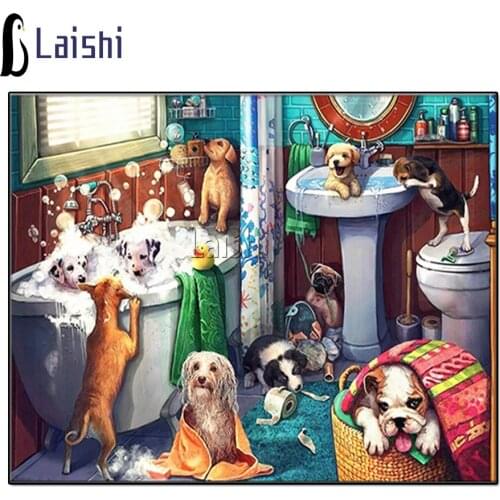 New Diamond Embroidered English bulldog etc Puppy taking a bath Diamond Painting Square Round Rhinestone cartoon animals Mosaic
