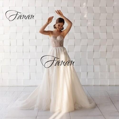 Strapless Backless A-Line Wedding Dress Glittery Sleeveless Tulle Floor Length Bridal Gown robe de soirée de mariage платье