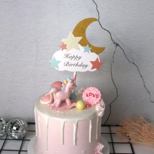 Glitter Paper Charming Little Star Cake Topper Moon Happy Birthday Cake Decoration Birthday Party Supplies for Kids
