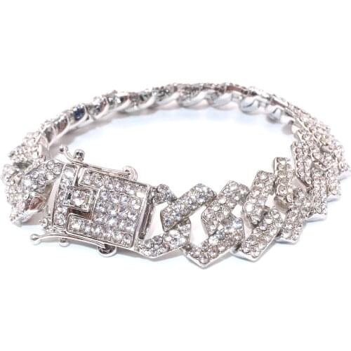 Hip Hop Bling Iced Out Mens Rapper Bracelet Full Rhinestone Pave With Miami Cuban Link Chain Bracelet for Men Women Jewelry