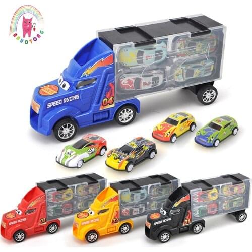 Childrens Container Receivable Box Truck 1:24 Racing Car Alloy Small Die Casting Inertial Return Model Automobile Toy Set Gift
