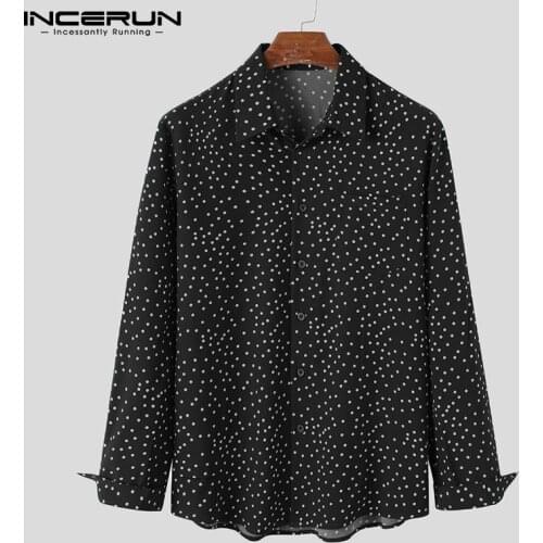 INCERUN 2021 Fashion Men Shirt Polka Dot Print Lapel Long Sleeve Streetwear Casual Tops Spring Button Brand Shirts Camisas S-5XL
