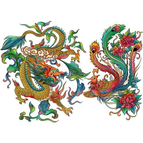 Three Ratels QC536 Exquisite colorful dragon and Phoenix stickers Traditional Art Decals for car hood laptop home decoration