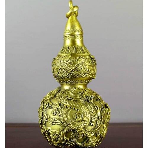 China exquisite craftwork Brass Feng Shui Dragon Play Bead wealth Gourd