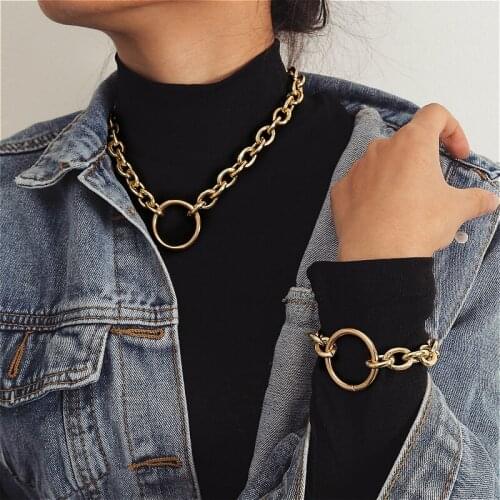 Circle Choker Necklace Jewelry Collar Rock Punk Statement Gold Color Thick Chain Necklaces For Women Gift Accessories