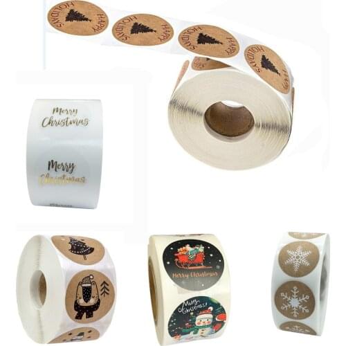 500PCS Round Labels Handmade Kraft Paper Packaging Sticker for Candy Dragee Bag Gift Box Packing Bag Christmas Sticker
