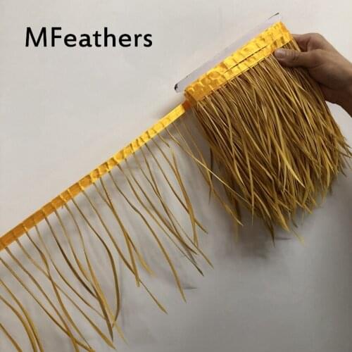 MFeathers Goose feather trims 5 meters/lot Dyed gold yellow geese biots feather ribbons /15-20 Duck feather fringes for carnival