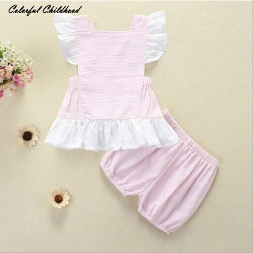 Fashion Cute Stripped Top+pant Baby Girls Clothes Cute Infant Toddler Kids Clothing Set Baby Bodysuit Stripped ruffle Short 2pcs