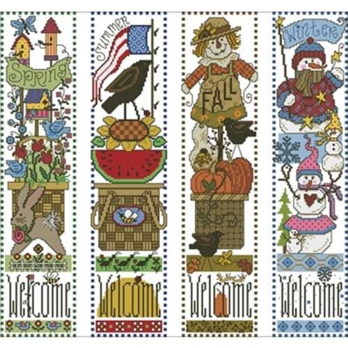 Vertical Four Seasons Welcome Map Counted Cross Stitch 11CT 14CT 18CT DIY Chinese Cross Stitch Kits Embroidery Needlework Sets