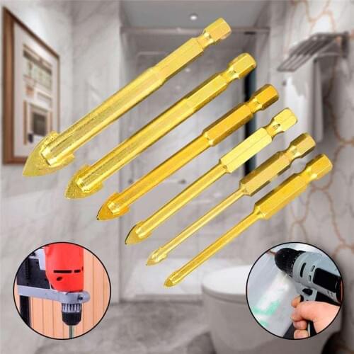 5/6/7Pcs 1/4'' Hex Shank Tungsten Carbide TCT Glass Drill Bits Set Titanium Coated Power Tools Accessories Wall/Glass Hole Dril
