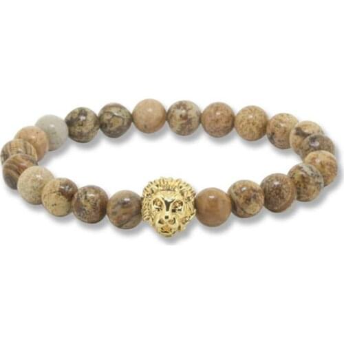 Natural Stone Beads Men Bracelets 2016 Bracciali Pulseras Buddha Skull Jewelry 24K Lion Head Bracelet
