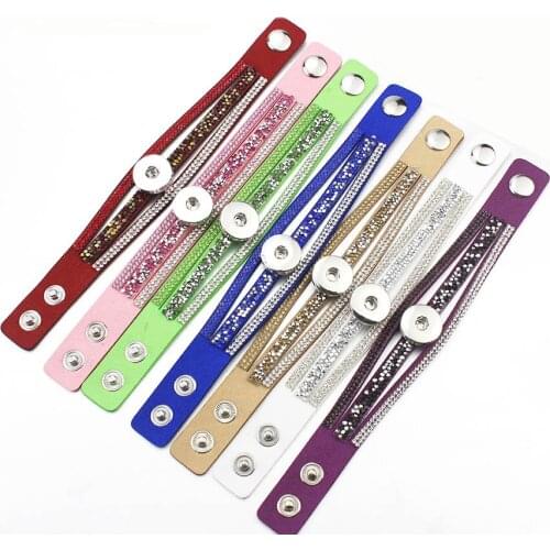 New Fashion 3 layers Crossed Rhinestone velvet Leather snap bracelet 21cm fit 18MM snap buttons jewelry wholesale