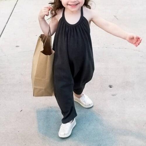 2021 New Summer Solid Color Childrens Trousers Halter Sleeveless Harem Jumpsuit Girls Sling One-piece Suspenders Harem Pants