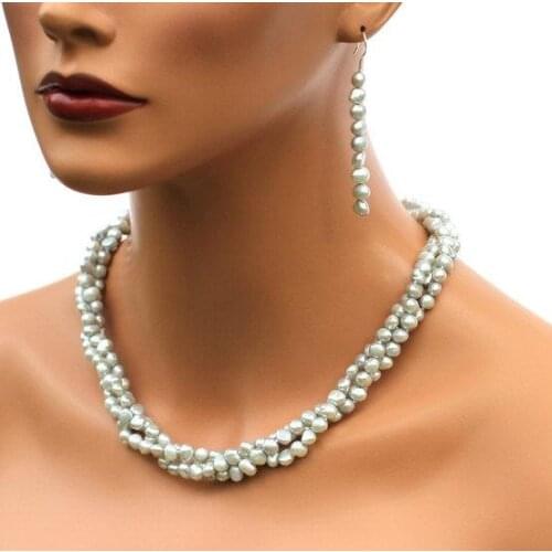 New Arrival Favorite Pearl Necklace Baroque 3 Rows Gray Freshwater Genuine Pearl Necklace Bridesmaids Brides Women Gift