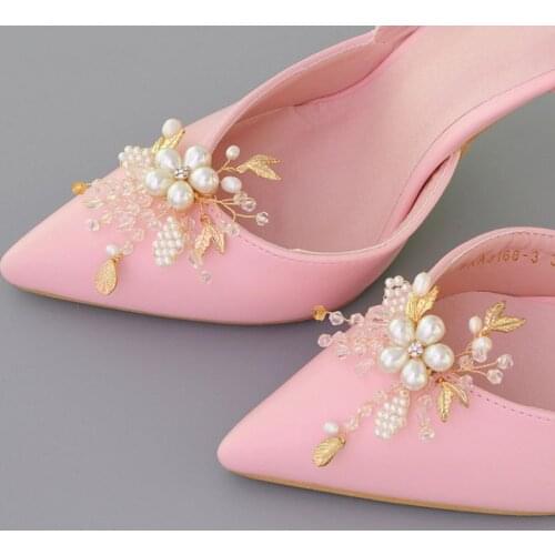 Shoe Clip Crystal Pearls High Heel Decoration Beads Floral Charms DIY Shoes Women Lady Elegant Fashion Buckle Removable Clips