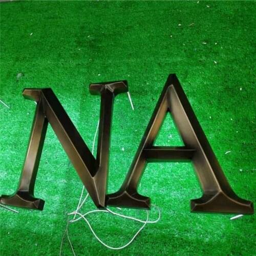 Outdoor 3D backlit bronze color letters for shop logo signs, antique copper color halo lit LED store signage