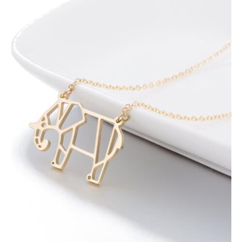Daisies Origami Elephant Necklace Cute Ivory Hollow Animal Pendant Necklaces For Women Jewelry