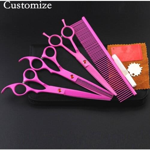 Customize professional 4 kit Pet 8 inch shears hair scissors set dog grooming thinning cutting barber tool hairdressing scissors