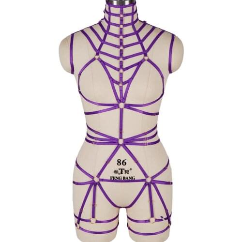 Retro Purple Lingerie Harness Top Neck Hollow Out Elastic Adjust Suspender Garter Leg Sexy Gothic Belt Party Dance Women Bra