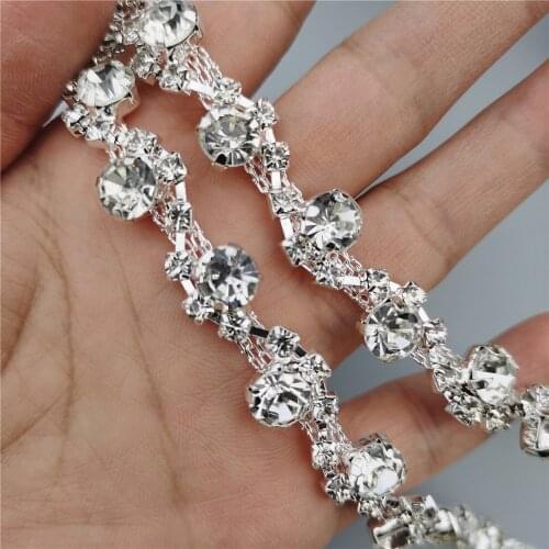 S Shap Rhinestone Crystal Chain Bling Diamante Tape Diamond Trim Ribbon Necklace Applique Gem Sparkle Wedding Dress 1.2cm Width