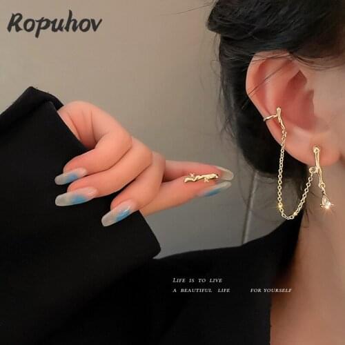 ROPUHOV 2021 Korean Trendy 925 Silver Needle Zircon Diamond Asymmetric Tassel Earrings Fashion Earrings Women