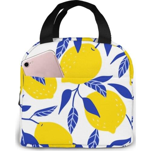 Lemons Lunch Bag Portable Insulated Thermal Cooler Bento Lunch Box Tote Picnic Storage Bag Pouch