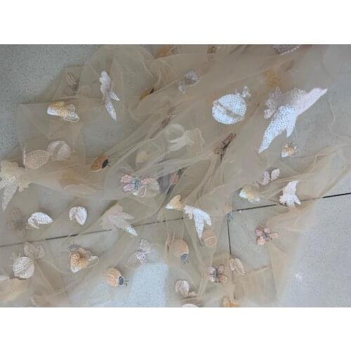 Stock 5yards/bag Mixed color embroidery sequin butterfly pattern fashion fabrics for wedding dress design ST61