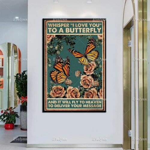 Whisper "I Love You" To A Butterfly Vintage Poster, Butterfly Print, Botanical Butterfly,Home Decor Canvas Wall Art Gift