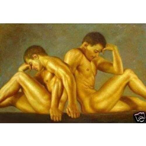 HIGH QUALITY PORTRAIT OIL PAINTING ON CANVAS TWO NUDE MAN" 24"X36"