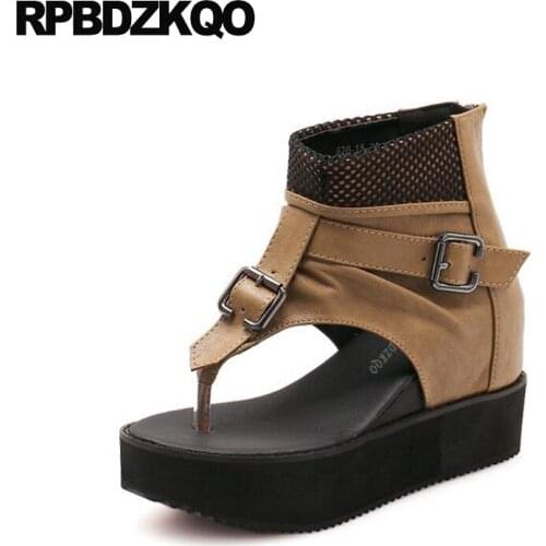 Height Increased Brown Boots Platform Cheap Comfortable Metal Shoes Women Muffin 2017 Ankle Sandals Wedge Summer Open Toe Short