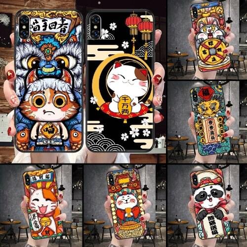 Japan Cute Lucky Cat Phone Case For iphone 5 5S SE 2 6 6S 7 8 11 12 Mini Plus X XS XR Pro Max black trend waterproof painting