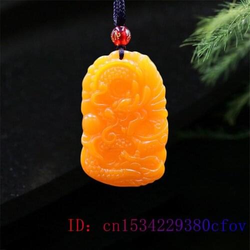 Yellow Jade Dragon Pendant Carved Men Charm Women Amulet Jewellery Necklace Accessories Lucky Natural Gifts Fashion Chinese