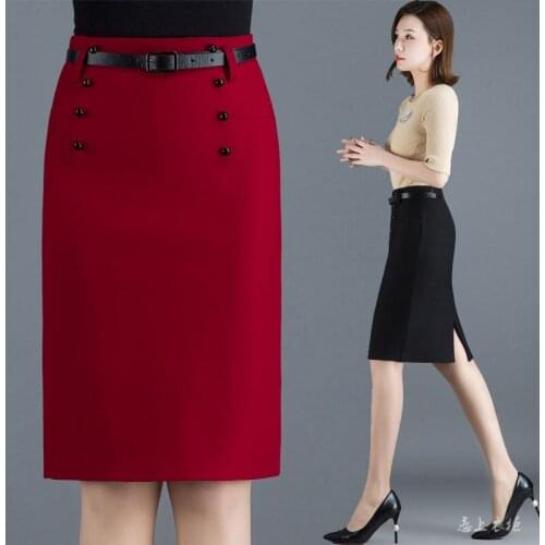 2020 New Summer Fashion Women Work Mini Skirt OL Sexy Open Slit Button Sashes Slim Pencil Skirt Elegant Office Ladies Skirt Y537