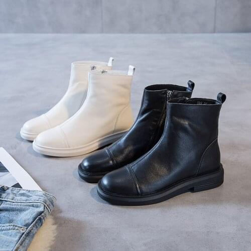 Ladies Short Boots Zipper Round Toe Square Heels Solid Color Winter Comfortable Womens Boots Q10-37