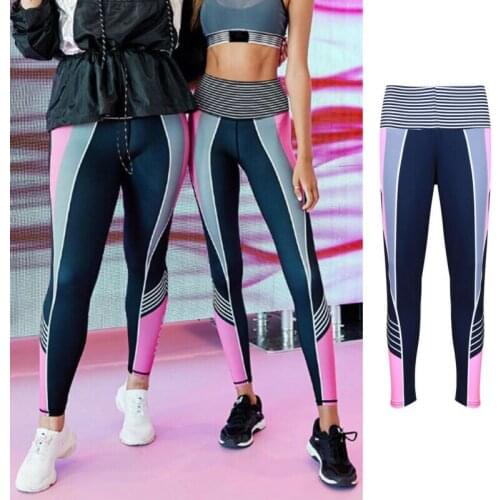 Womens Pants Gym Fitness Long Running Stretch Sports Workout Trousers Print High Waist Fitness Stripe Skinny Fitness 2020