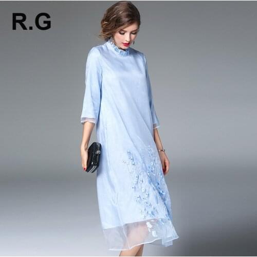 RG Runway Designer A Line Dress Women Chinese Style Gauze Retro Noble Floral Embroidery Long Dresses Spring Summer vestidos