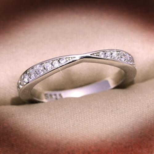 Classic 925 Sterling Silver Single Row Zircon Circle Clear CZ Geometric Stackable Rings for Women Statement Wedding Jewelry Gift