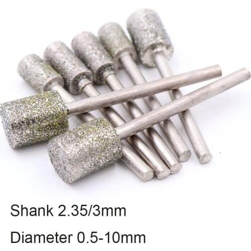 10PCS Diamond Grinding Head A Needle For Polishing Jade Carving Agate Abrasive Tool Shank Dia 2.35mm/3mm